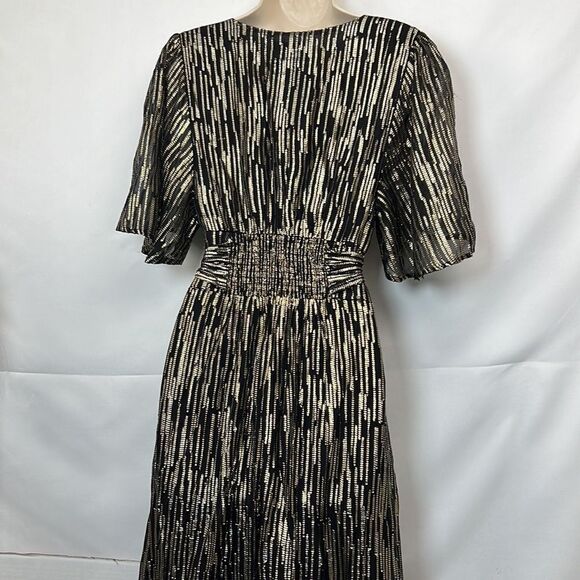 Ba&sh Nixon Metallic Silk Blend Empire Gown size small Black gold- Repaired - Picture 10 of 16